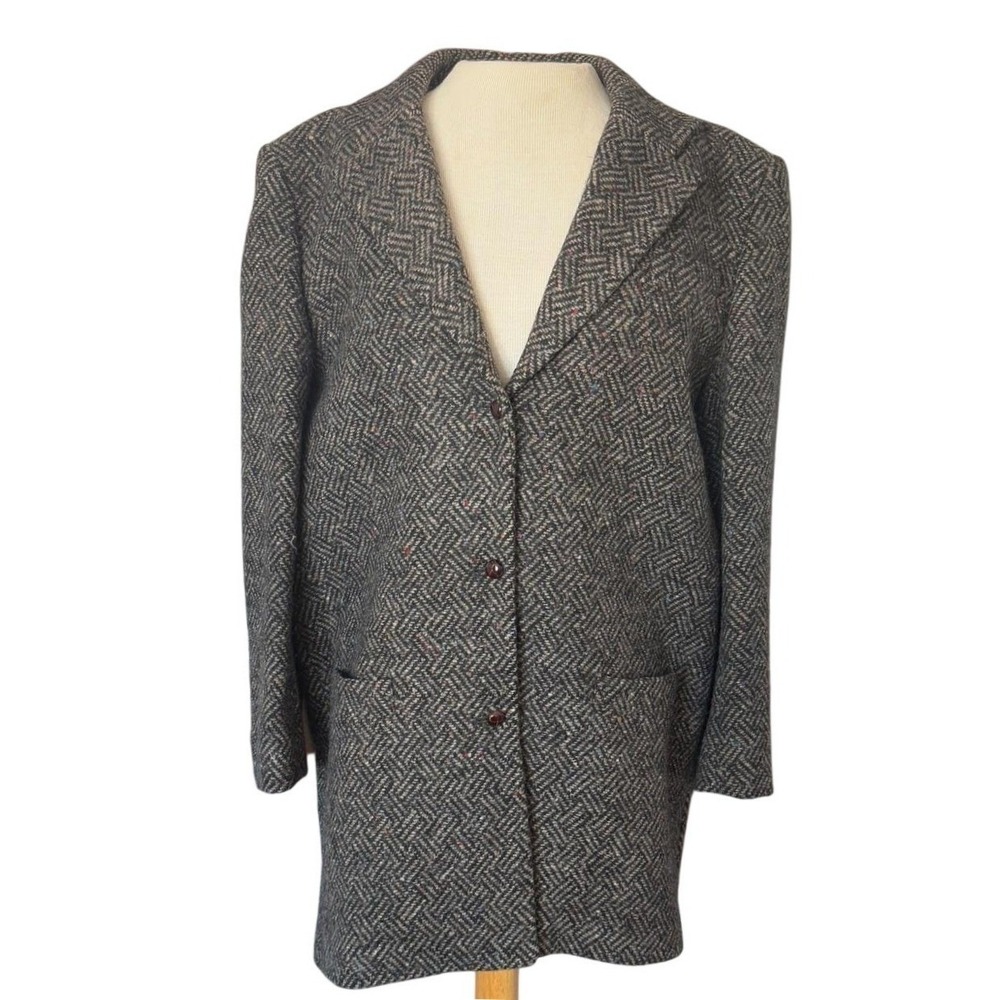 Ann Taylor Giuseppe Wool Blazer 8 Gray Herringbone‎ Confetti Tweed Vintage